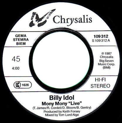 Billy Idol : Mony Mony (Live) (7", Single)