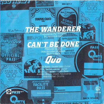 Status Quo : The Wanderer (7", Single)
