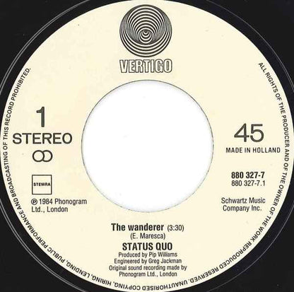 Status Quo : The Wanderer (7", Single)
