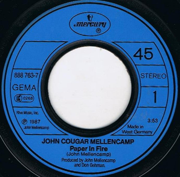 John Cougar Mellencamp : Paper In Fire (7", Single)