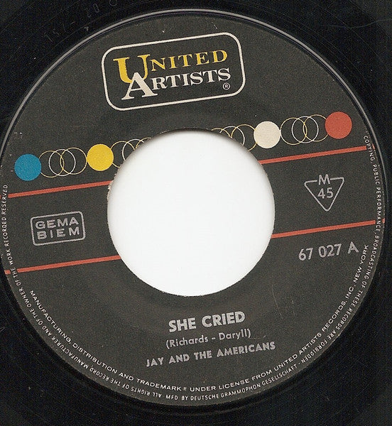 Jay And The Americans* : She Cried (7", Single, Mono)