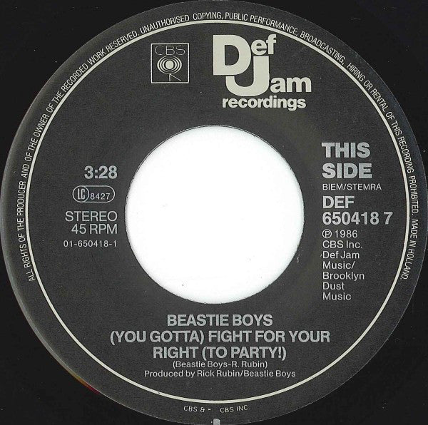 Beastie Boys : Fight For Your Right (7", Single)