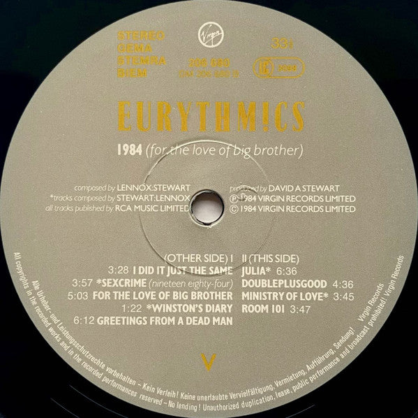 Eurythmics : 1984 (For The Love Of Big Brother) (LP, Album, Yel)