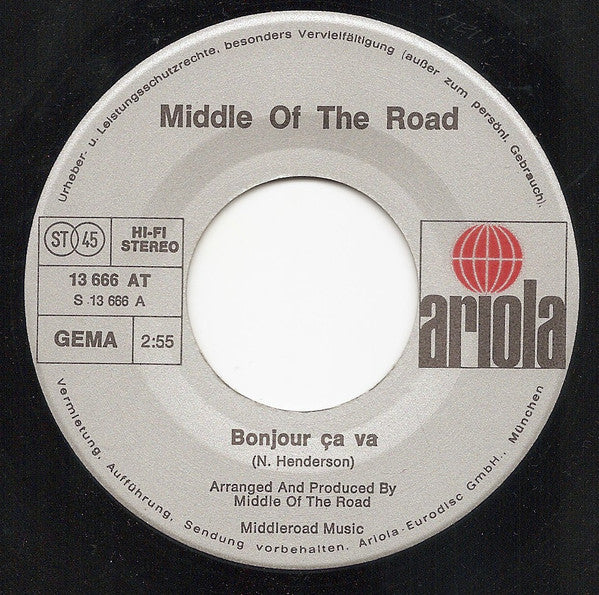 Middle Of The Road : Bonjour Ҫa Va / Jitter Buggin' Jildy (7", Single)