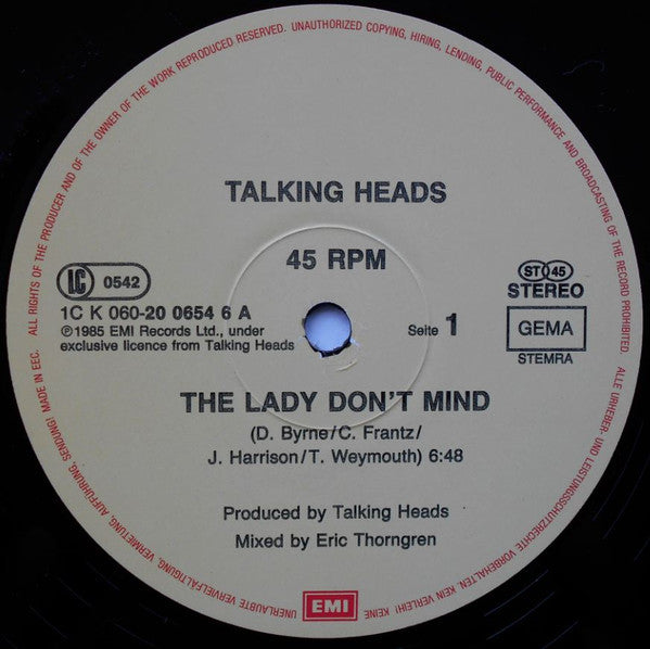 Talking Heads : The Lady Don't Mind (12", Maxi)