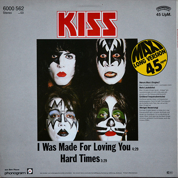 Kiss : I Was Made For Loving You / Hard Times (12", Maxi, RP)