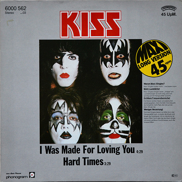 Kiss : I Was Made For Loving You / Hard Times (12", Maxi, RP)