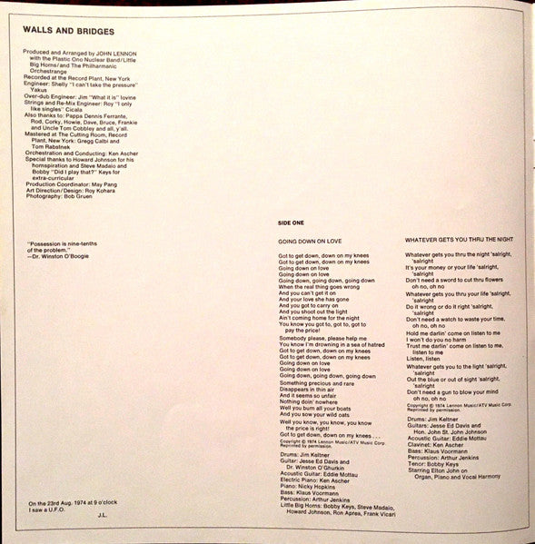 John Lennon : Walls And Bridges (LP, Album, RE)