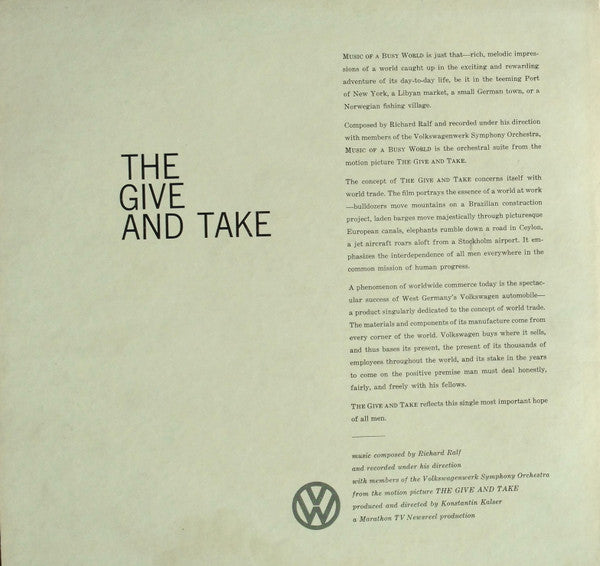 Richard Ralf & Volkswagenwerk Symphony Orchstra : The Give And Take (Original Motion Piture Soundtrack) (12", Maxi)