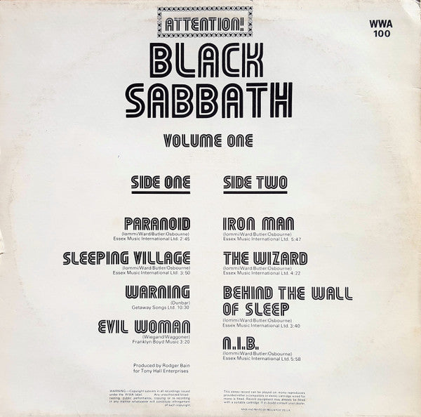 Black Sabbath : Attention! Black Sabbath Volume One (LP, Comp)