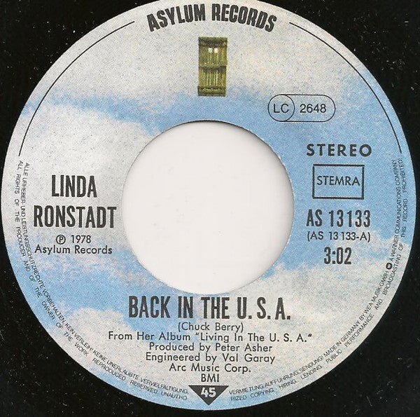 Linda Ronstadt : Back In The USA (7", Single)