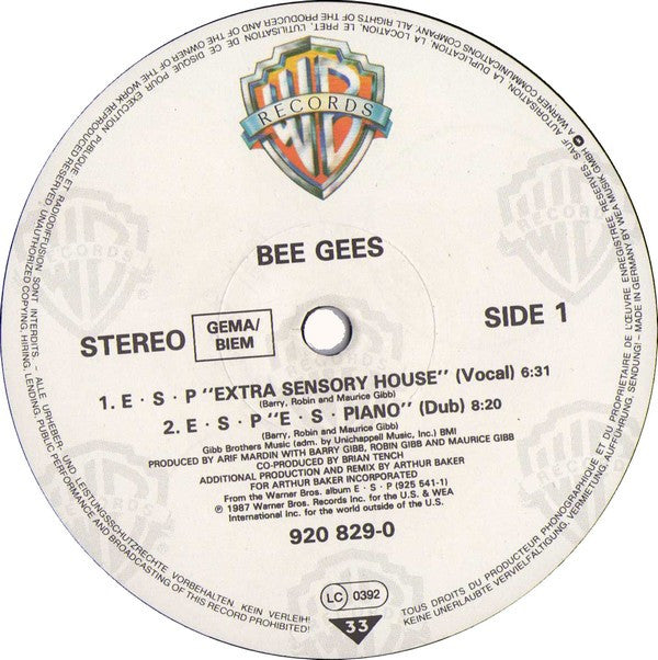 Bee Gees : E·S·P Arthur Baker Remixes (12", Maxi, Ltd)