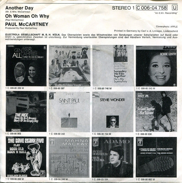 Paul McCartney : Another Day / Oh Woman Oh Why (7", Single)