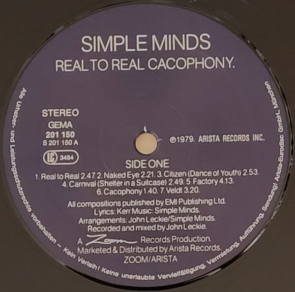 Simple Minds : Real To Real Cacophony (LP, Album)