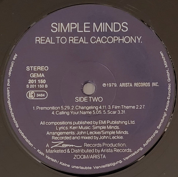 Simple Minds : Real To Real Cacophony (LP, Album)