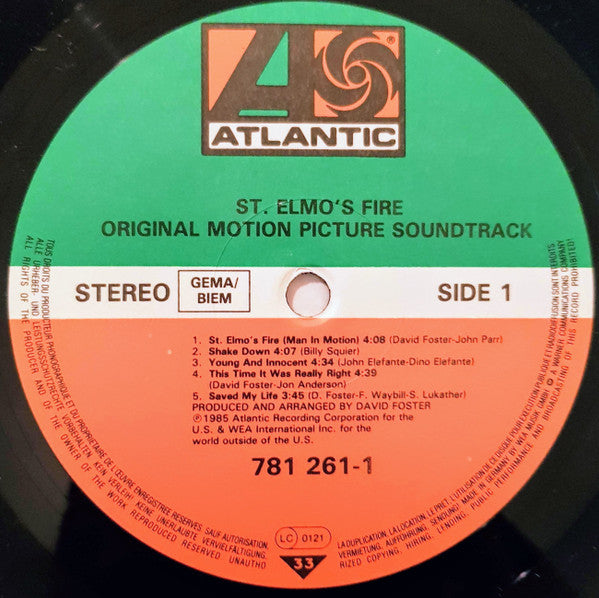 Various : St. Elmo's Fire (Original Motion Picture Soundtrack) (LP, Album)