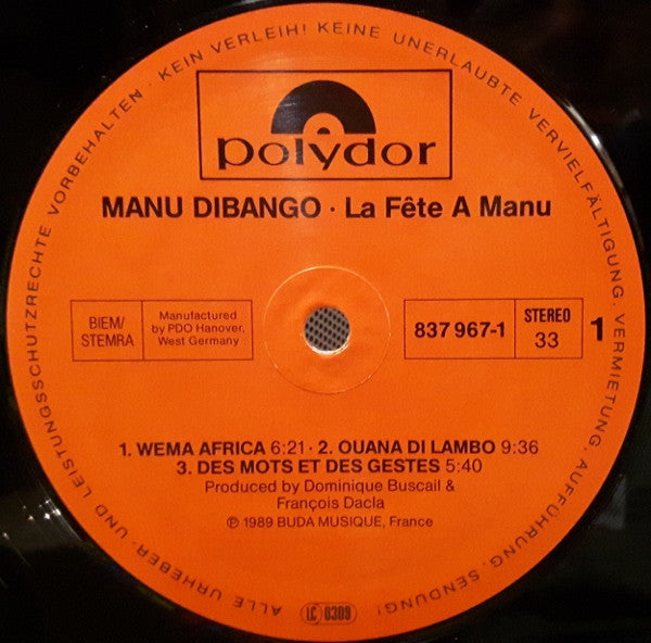 Manu Dibango : La Fete A Manu (2xLP, Album)