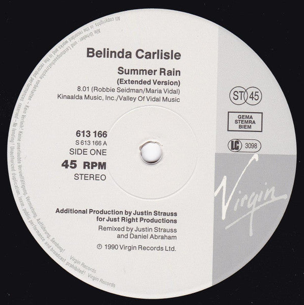 Belinda Carlisle : Summer Rain (12", Maxi)