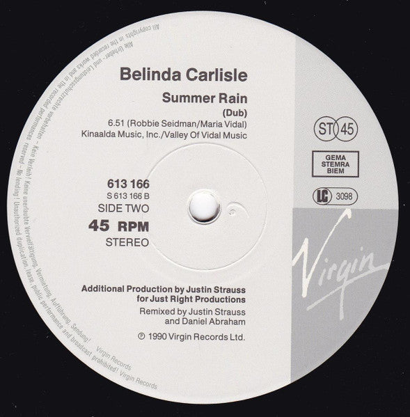 Belinda Carlisle : Summer Rain (12", Maxi)
