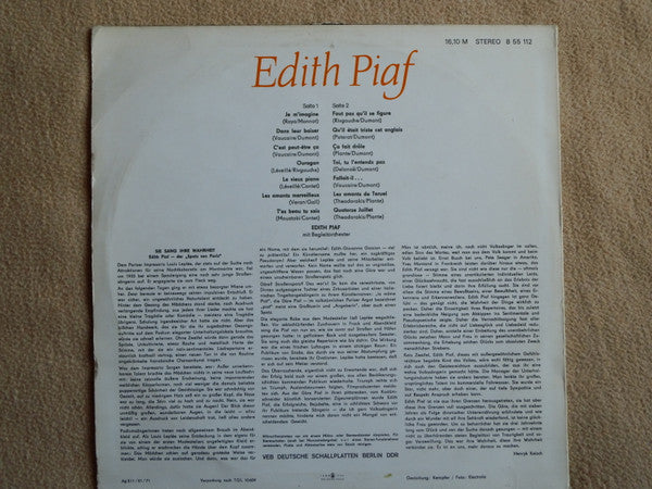 Edith Piaf : Edith Piaf (LP, Comp, RE, Blu)
