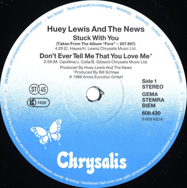 Huey Lewis And The News* : Stuck With You (12", EP)