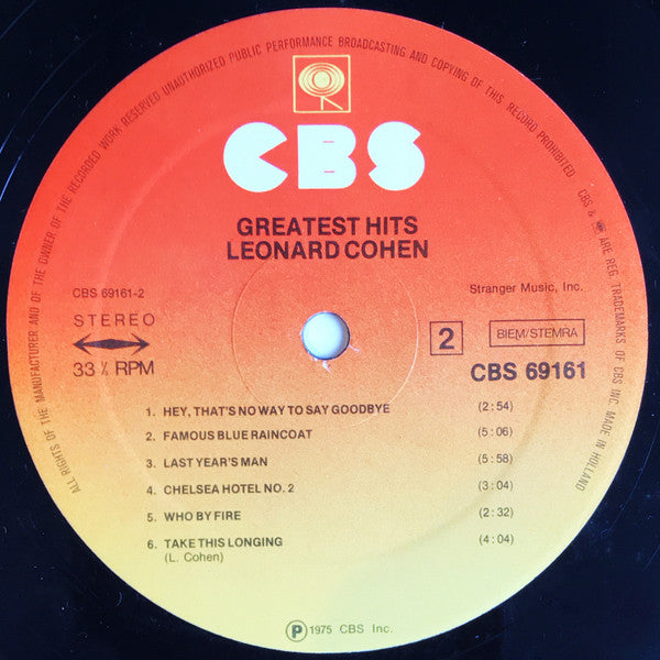 Leonard Cohen : Greatest Hits (LP, Comp)