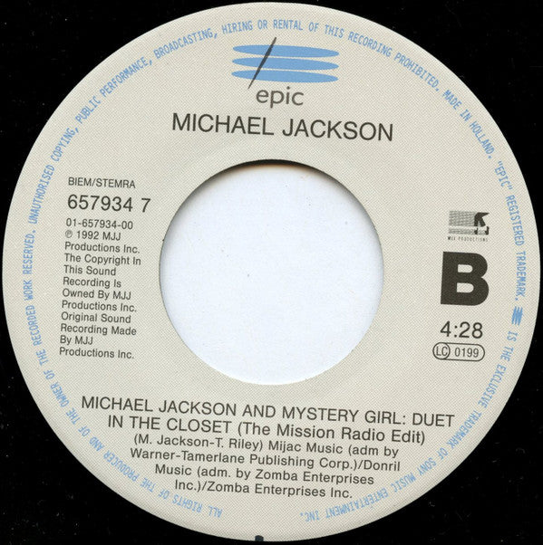 Michael Jackson : In The Closet (7", Single)