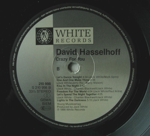 David Hasselhoff : Crazy For You (LP, Album)