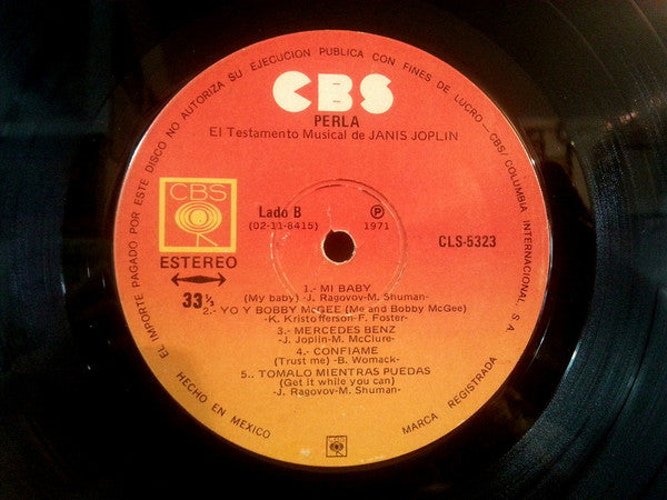 Janis Joplin : Perla El Testamento Musical De Janis Joplin (LP, Album, RE)