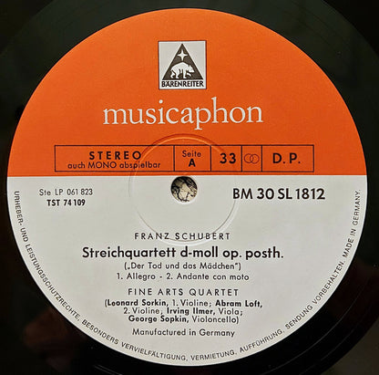 Franz Schubert - Fine Arts Quartet* : Streichquartett D-Moll Op. Posth. "Der Tod Und Das Mädchen" (LP, Album)