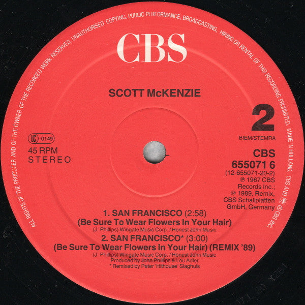 Scott McKenzie : San Francisco (Remix '89) (12", Maxi)