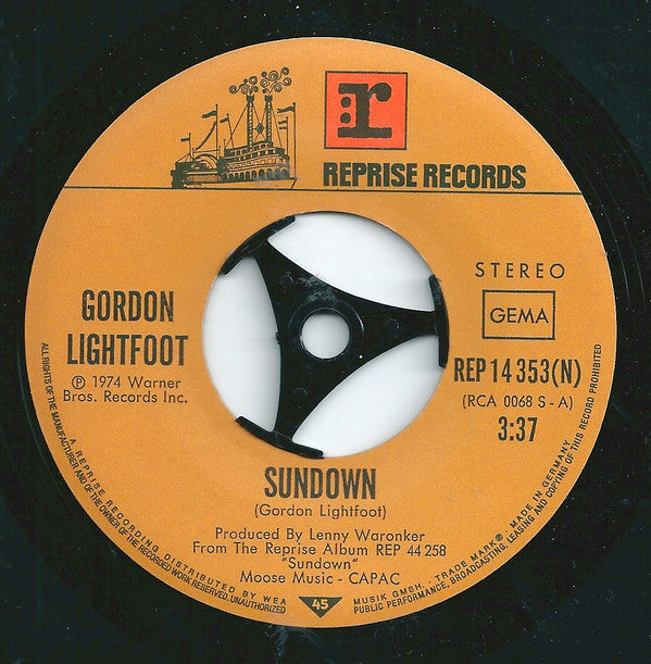 Gordon Lightfoot : Sundown (7", Single)