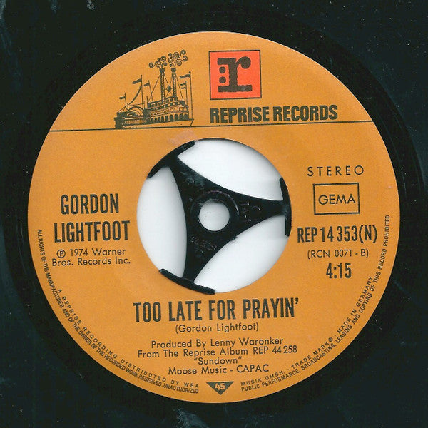 Gordon Lightfoot : Sundown (7", Single)