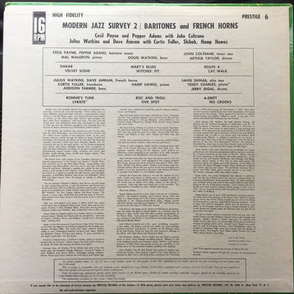 Pepper Adams, Cecil Payne, Julius Watkins, Dave Amram* : Modern Jazz Survey 2 / Baritones & French Horns (LP, Mono)
