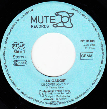 Fad Gadget : I Discover Love (7", Single)