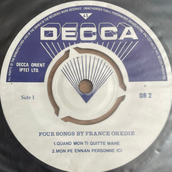 France Oredie : Songs Of The Pearls Of The Indian Ocean (7", EP)