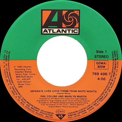 Phil Collins And Marilyn Martin : Separate Lives (Love Theme From White Nights) (7", Single)