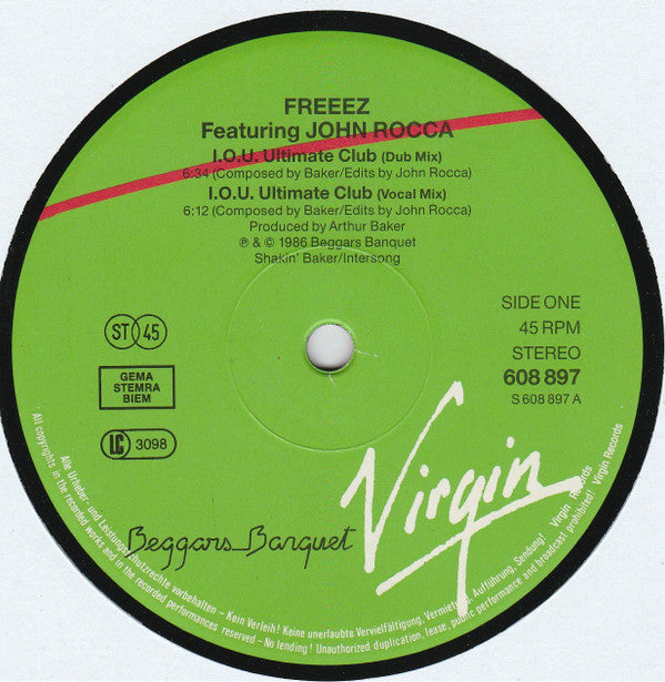 Freeez Featuring John Rocca : I.O.U. (The Ultimate Mixes '87) (12", Single)