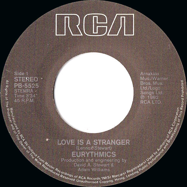 Eurythmics : Love Is A Stranger (7", Single)