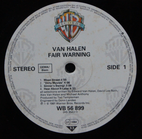 Van Halen : Fair Warning (LP, Album, Mis)