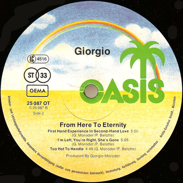 Giorgio Moroder : From Here To Eternity (LP, Album, P/Mixed)
