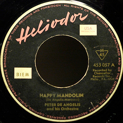 The Peter De Angelis Orchestra : Happy Mandolin (7", Mono)
