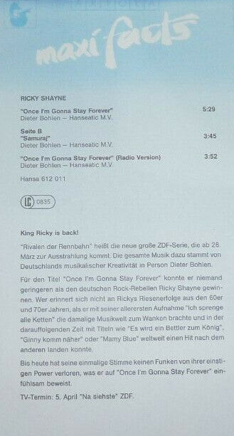 Ricky Shayne : Once I'm Gonna Stay Forever (12", Maxi)