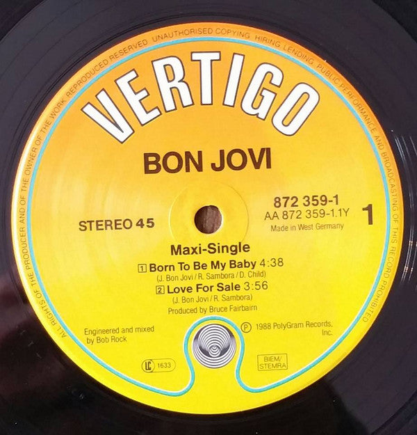 Bon Jovi : Born To Be My Baby (12", Maxi)