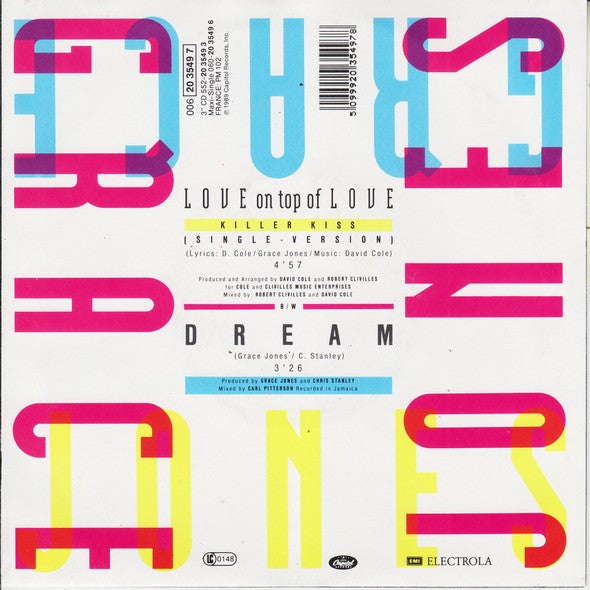 Grace Jones : Love On Top Of Love (Killer Kiss) (7")