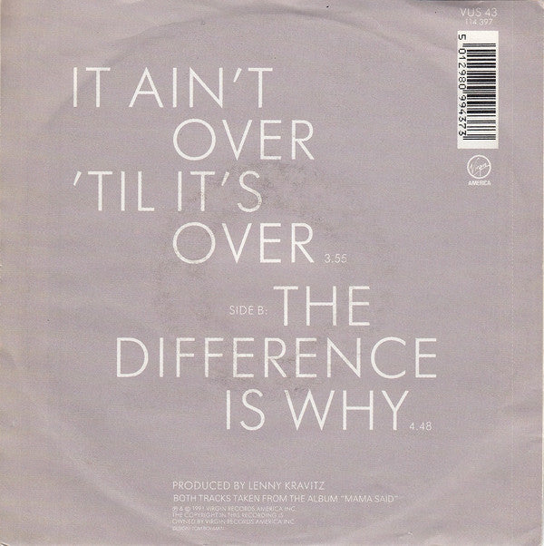Lenny Kravitz : It Ain't Over 'Til It's Over (7", Single)