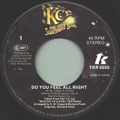 KC And The Sunshine Band* : Do You Feel All Right (7", Single)