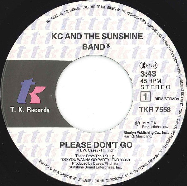 KC And The Sunshine Band* : Please Don't Go (7", Single)