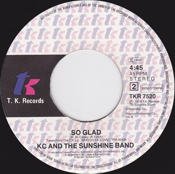 KC & The Sunshine Band : I Will Love You Tomorrow (7", Single)
