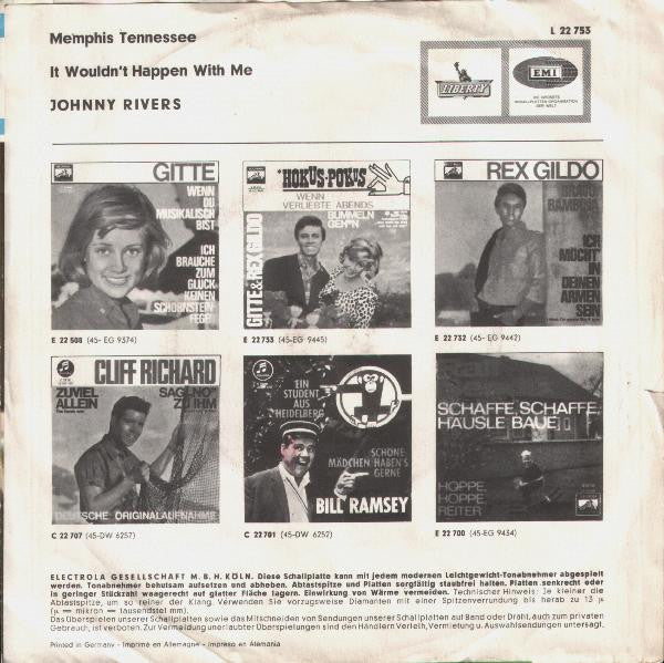 Johnny Rivers : Memphis Tennessee / It Wouldn't Happen With Me (7", Single)